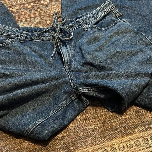Women's High-Rise Blue Denim Jeans With Wide Legs And Waist Tie Size 14 - Picture 3 of 5